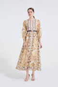 Women Printed Round Neck High Waisted Fitted Dress