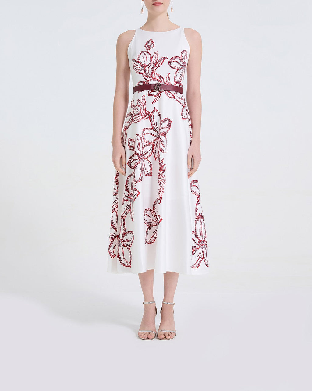 Women High End Three Dimensional Printed Round Neck High Waist A Line Dress