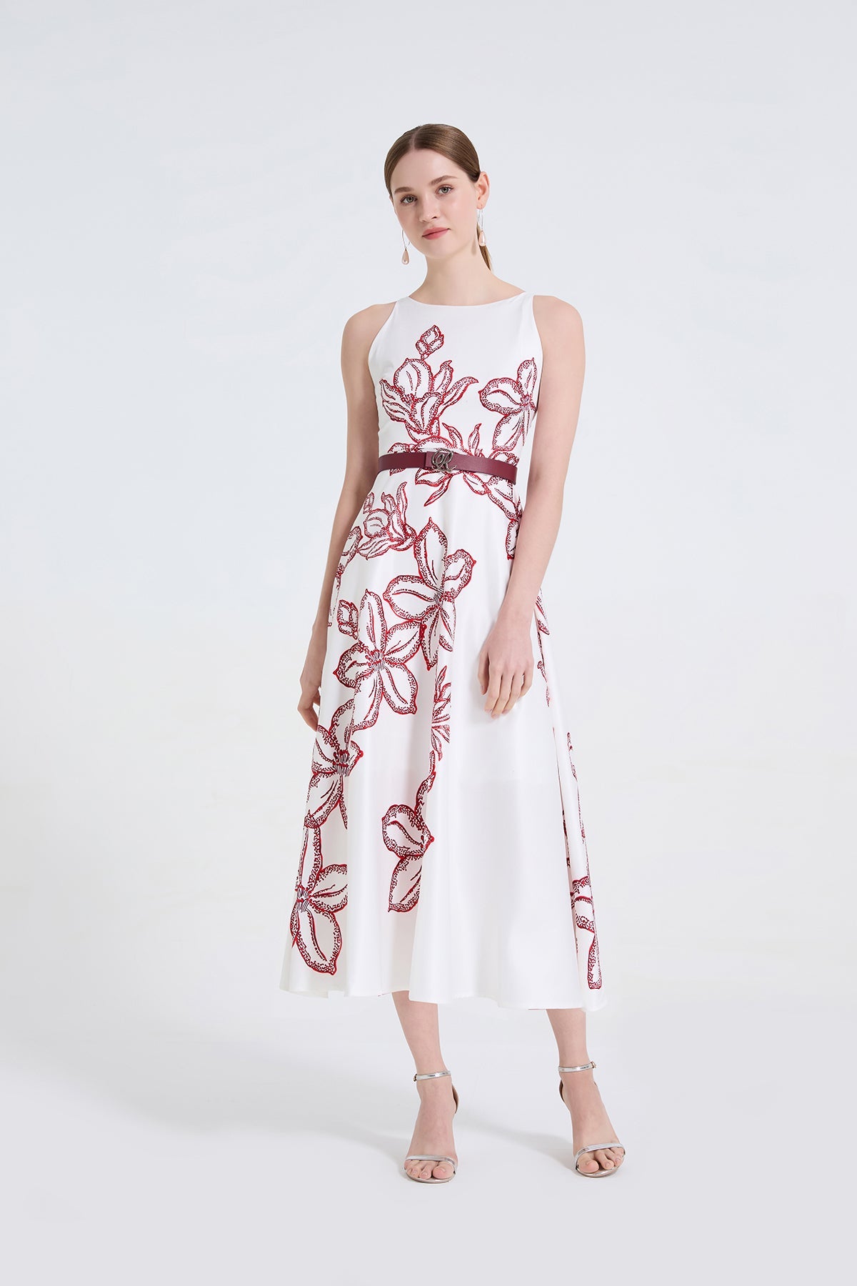 Women High End Three Dimensional Printed Round Neck High Waist A Line Dress