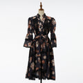 Women Retro And Sexy Dress With Lace Trim And Tie On Waistband
