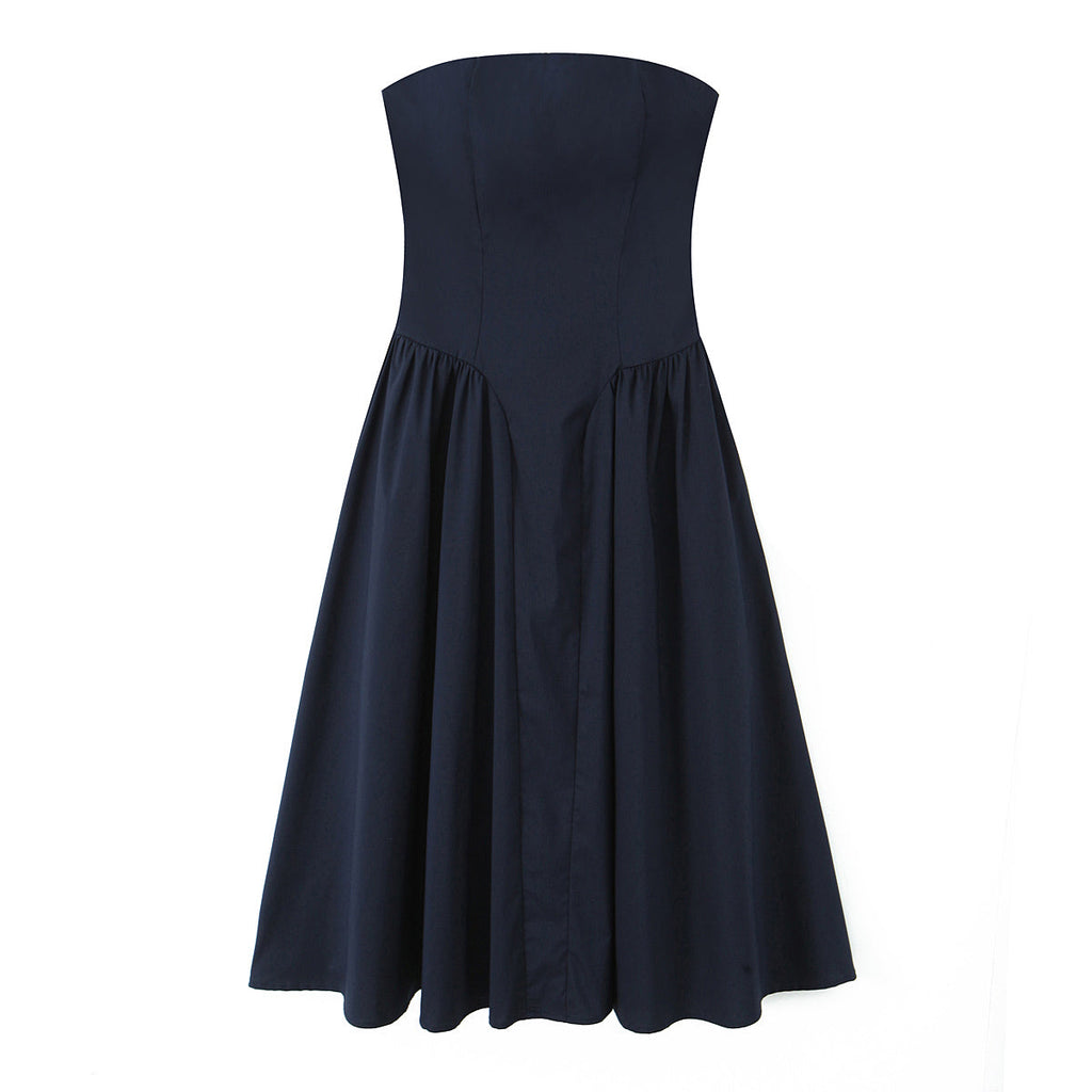 French Elegant Retro Vacation Elegant Sexy Tube Top Lace up Waist Controlled Slimming Dress