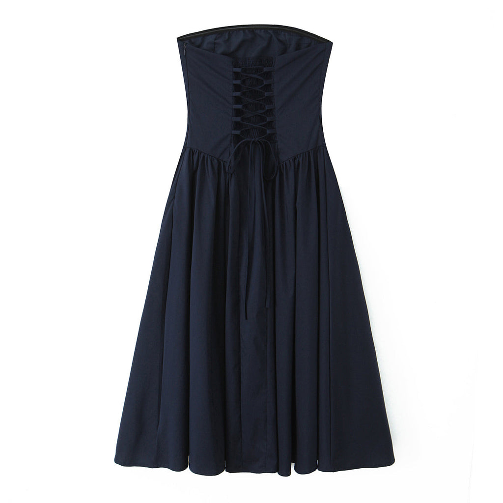 French Elegant Retro Vacation Elegant Sexy Tube Top Lace up Waist Controlled Slimming Dress