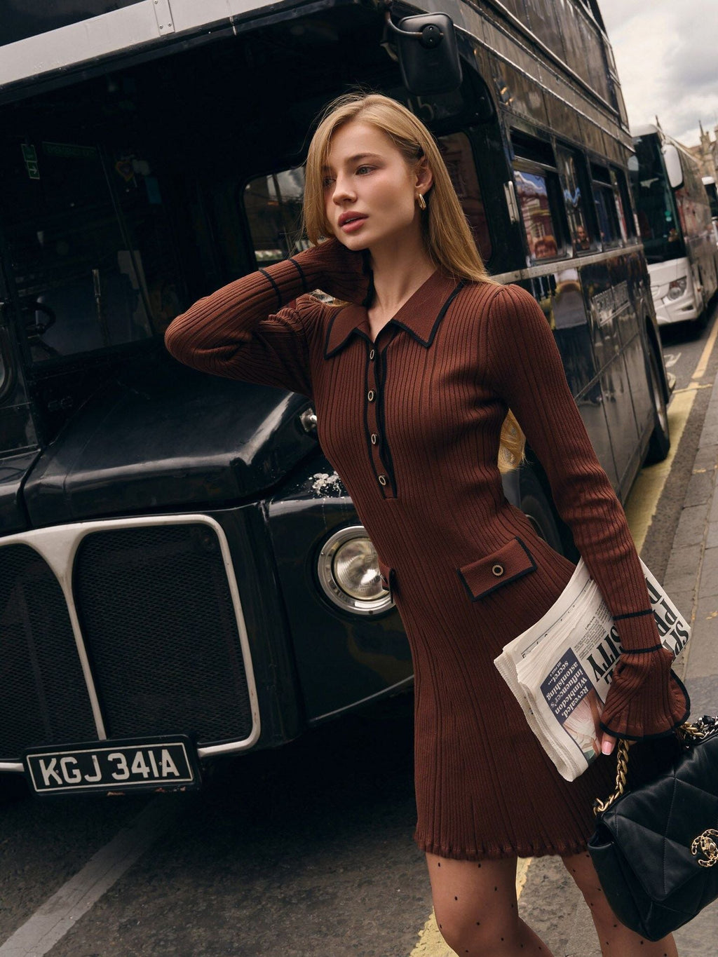 Women Autumn Long Sleeved Buttoned Knitted Cardigan Short Dress