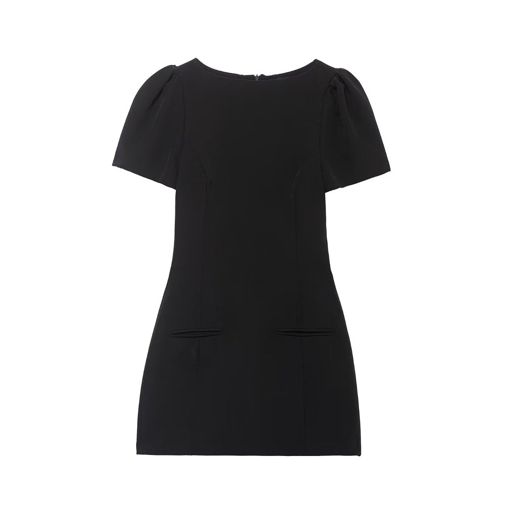 Homemade Women Clothing Short Pleated Pocket Dress