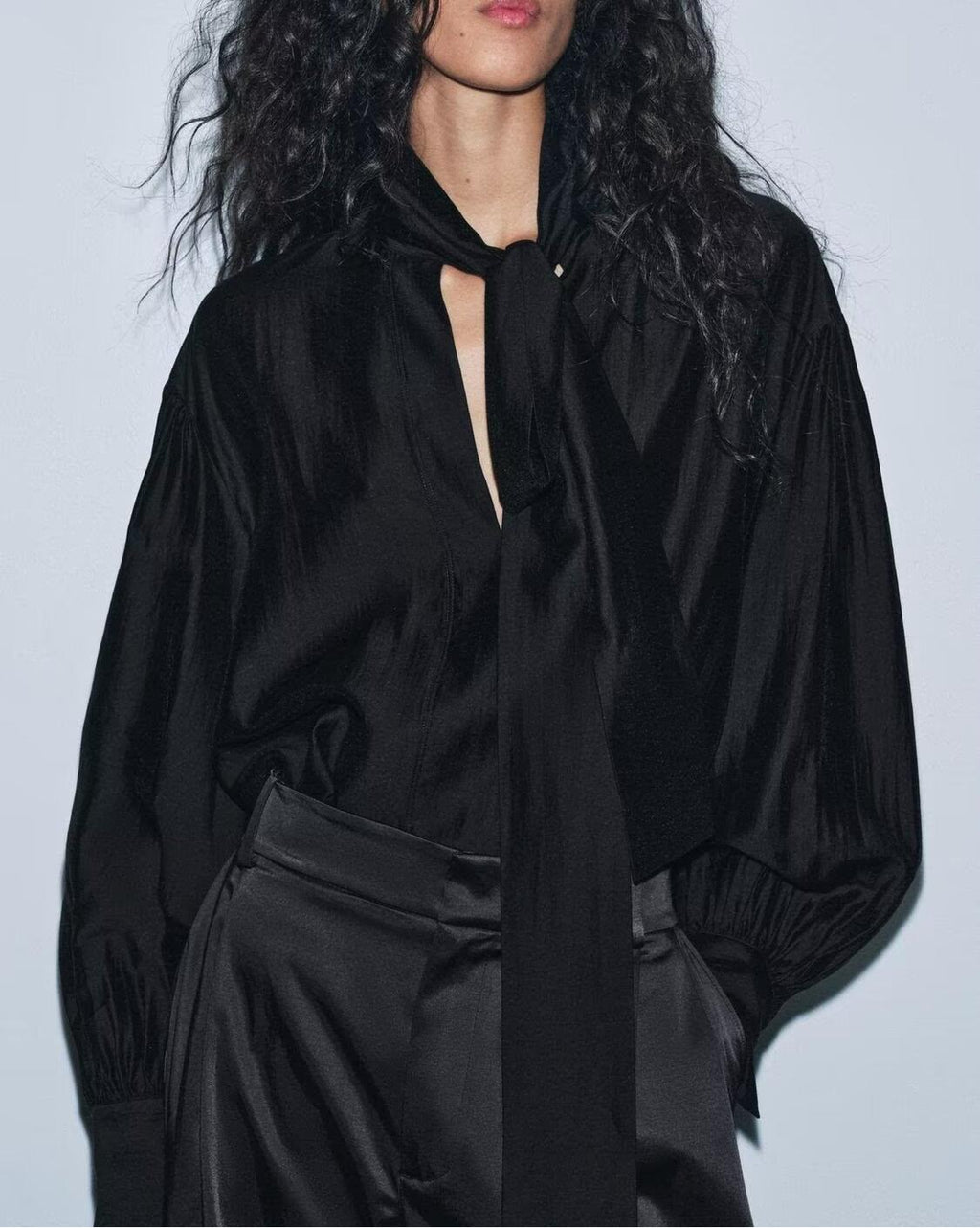 Women Clothing Winter Shirt Loose Bow Decoration Drape Shirt