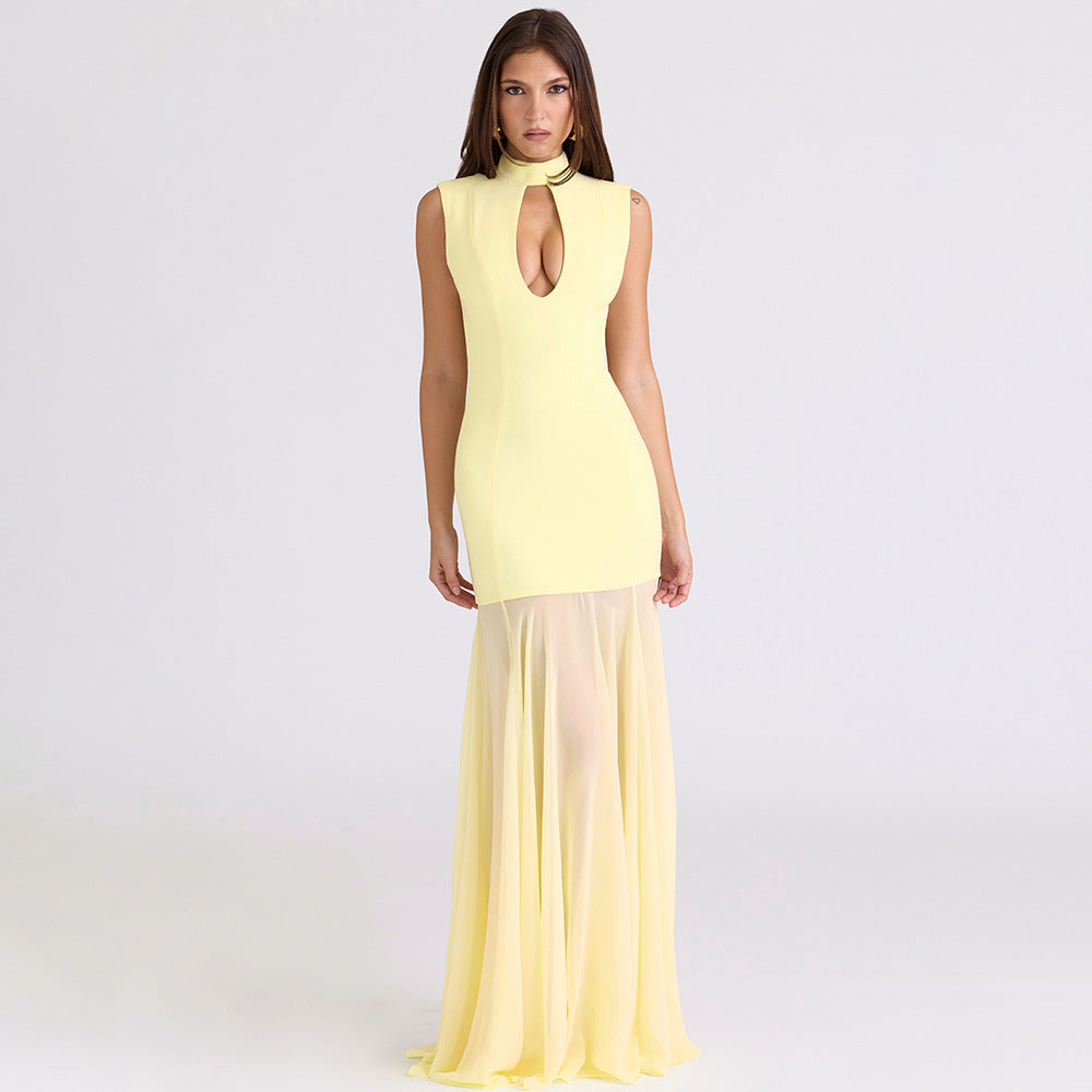 Sexy Cutout Tube Top Cinched Waist See-through Fishtail Dress Women Dress