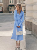Elegant Office Pleated Deep V Plunge neck Button Decorative Waist Tight Lantern Sleeve Elegant A line Dress