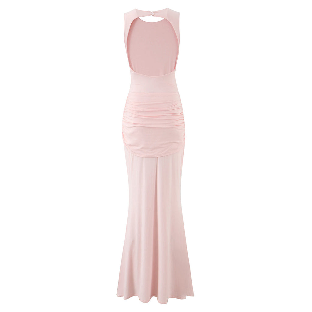 Slim Fit Standard Pleating Twisted Sleeveless Dress Women Summer Elegant Backless Tight Waist Sexy Maxi Dress