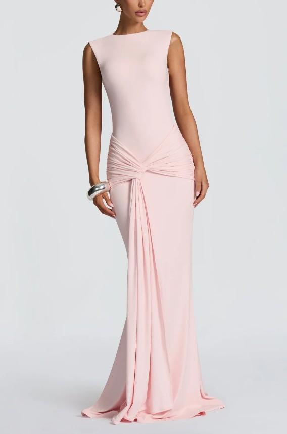 Slim Fit Standard Pleating Twisted Sleeveless Dress Women Summer Elegant Backless Tight Waist Sexy Maxi Dress
