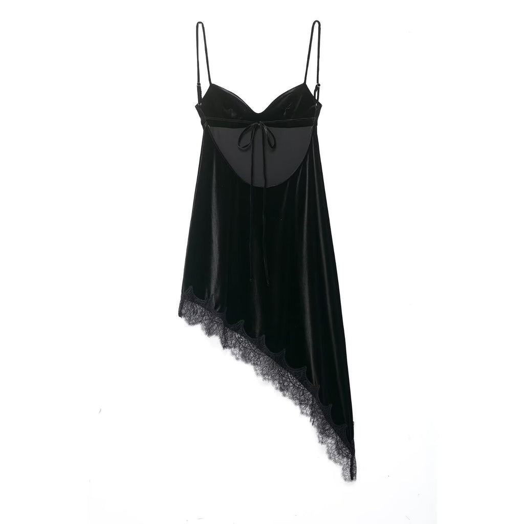 Women Clothing Simple Velvet Lace Midi Dress