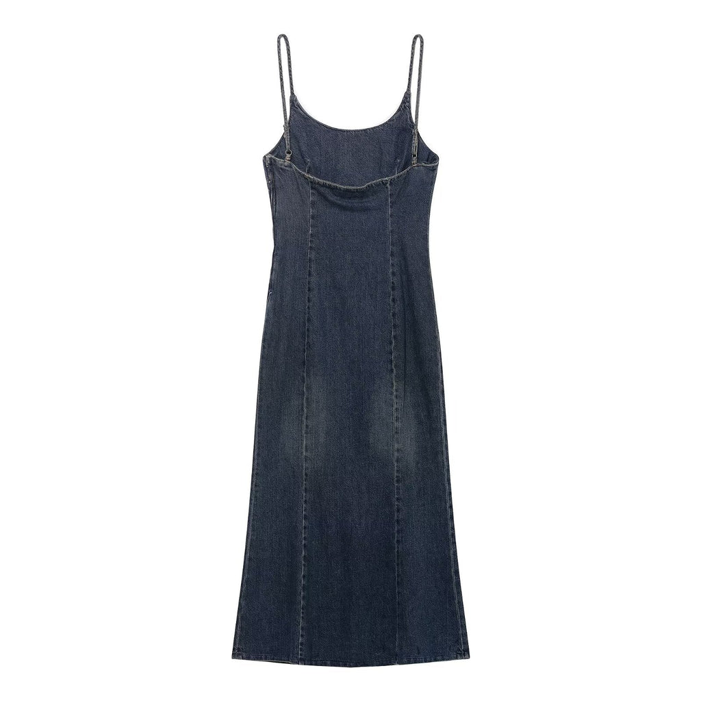 Women Clothing Summer Elegance Denim Midi Strap Dress