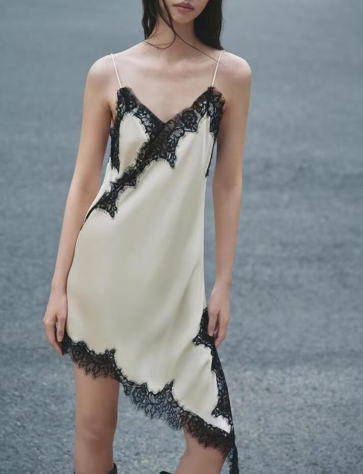 Spring Sexy Sexy Design Niche Lace Asymmetric Dress