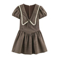 Women Plaid Small round Collared Dress