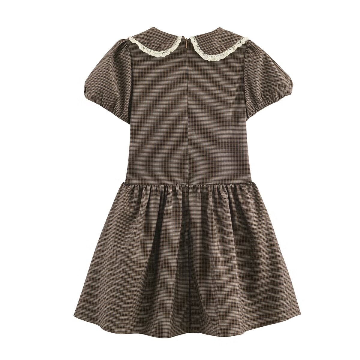 Women Plaid Small round Collared Dress