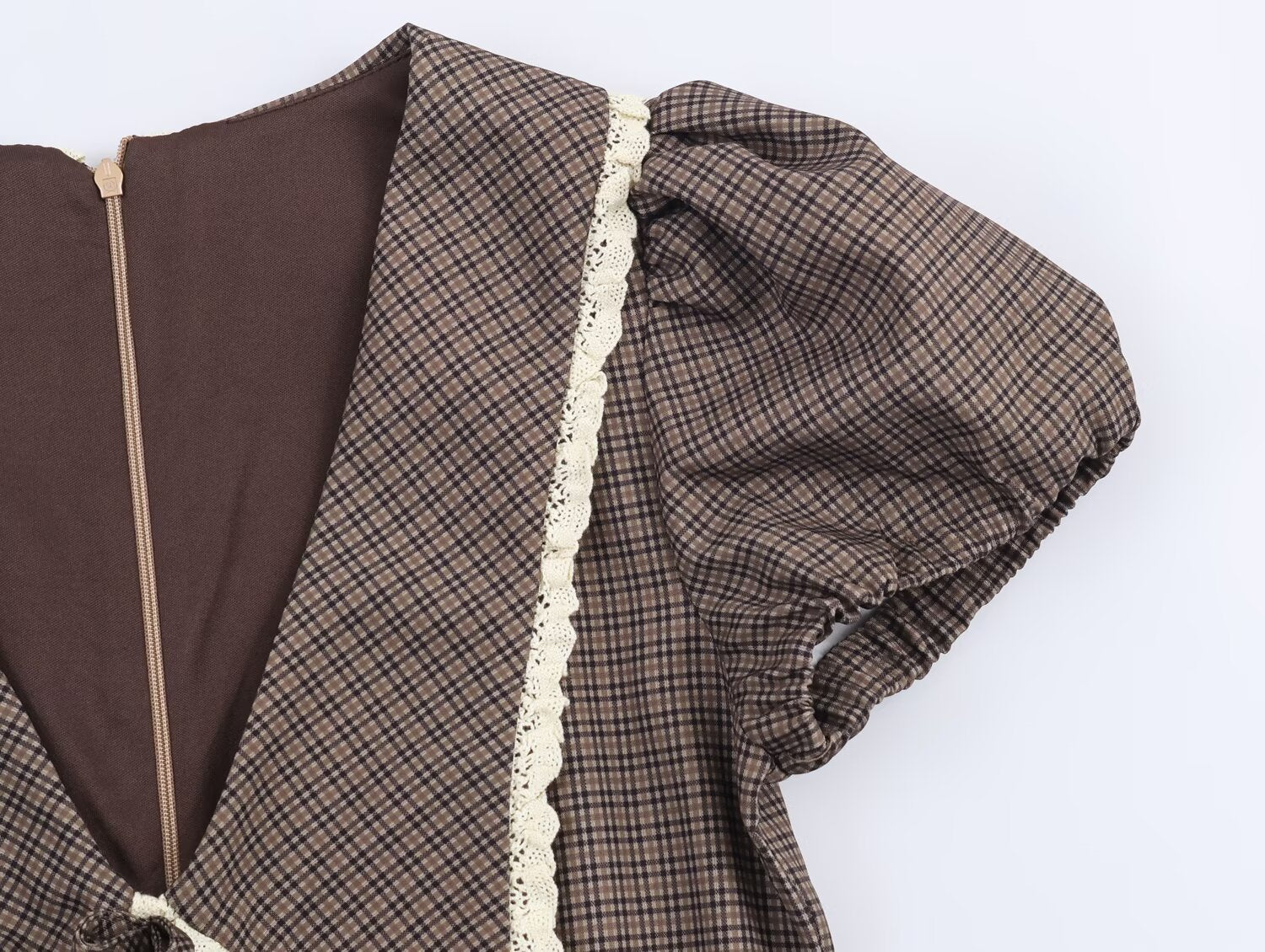 Women Plaid Small round Collared Dress