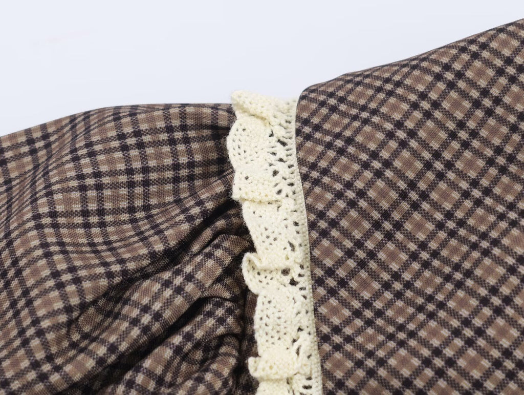 Women Plaid Small round Collared Dress