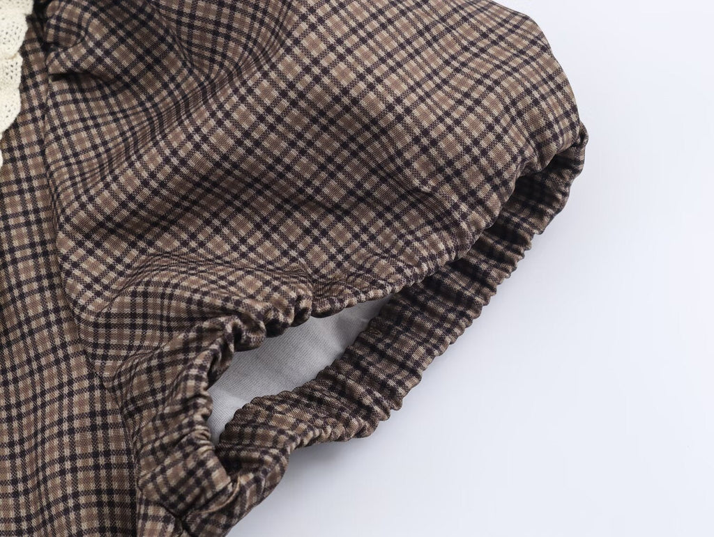 Women Plaid Small round Collared Dress