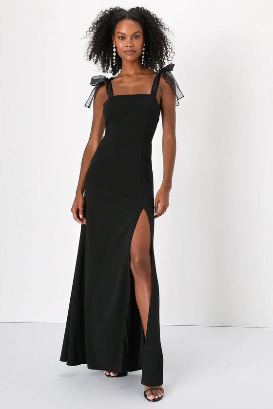 Solid Color Sling Waist Slimming Slit Sexy Women Clothing Maxi Dress Daily Evening Dress