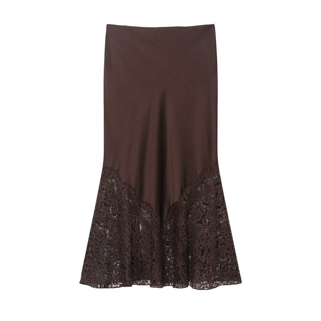 Women Lace Silk Satin Skirt
