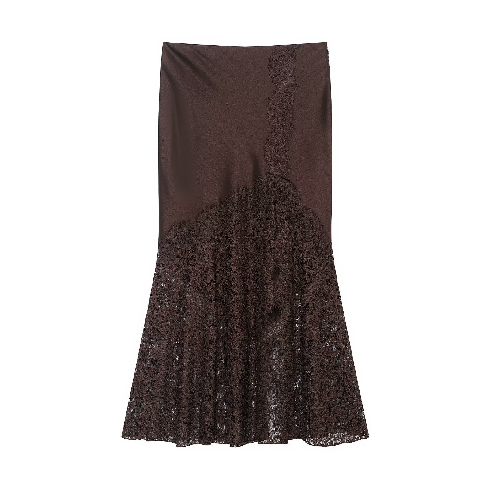 Women Lace Silk Satin Skirt