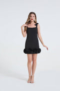 Women Three Dimensional Rose Decoration Bow Shaped Shoulder Straps Sexy And Niche Design A Line Dress
