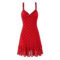 Women Clothing Retro Easy Matching Love Polka Dot Ruffled Shoulder Strap V neck Strap Dress