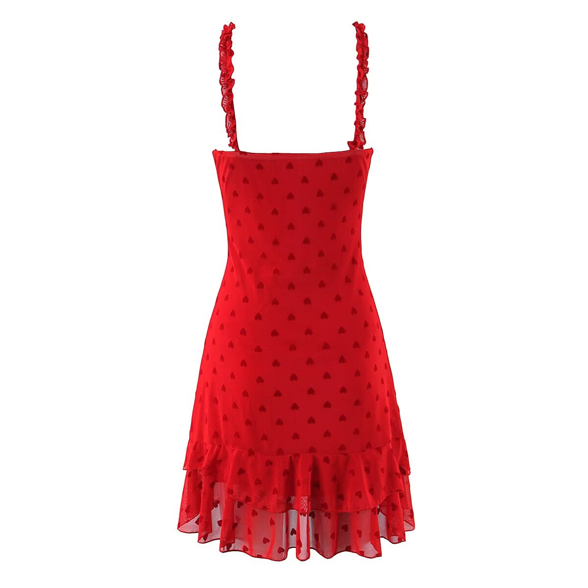 Women Clothing Retro Easy Matching Love Polka Dot Ruffled Shoulder Strap V neck Strap Dress