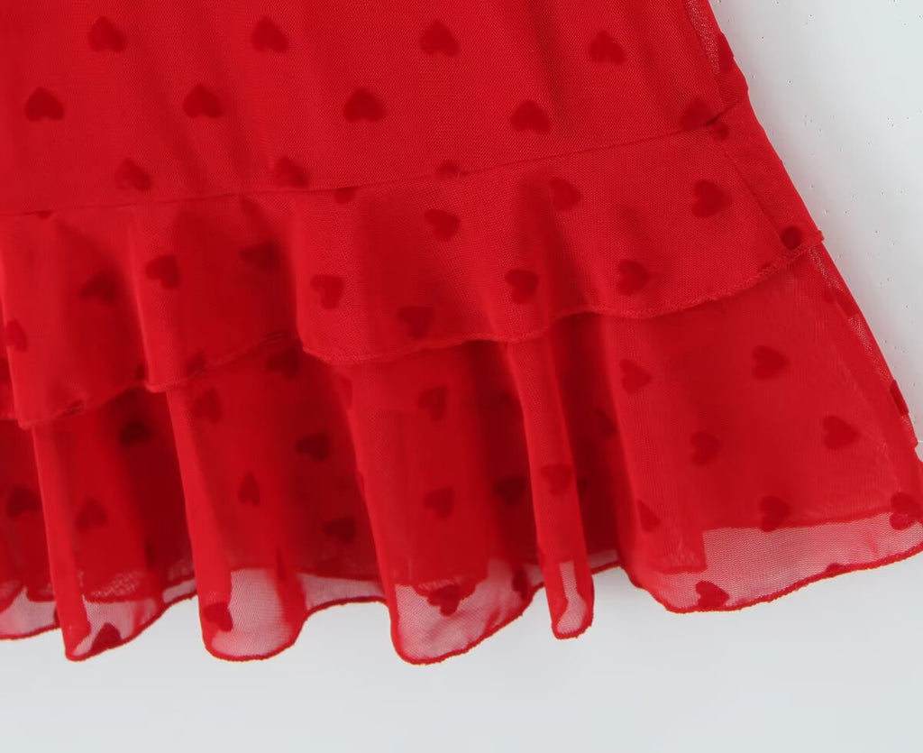Women Clothing Retro Easy Matching Love Polka Dot Ruffled Shoulder Strap V neck Strap Dress