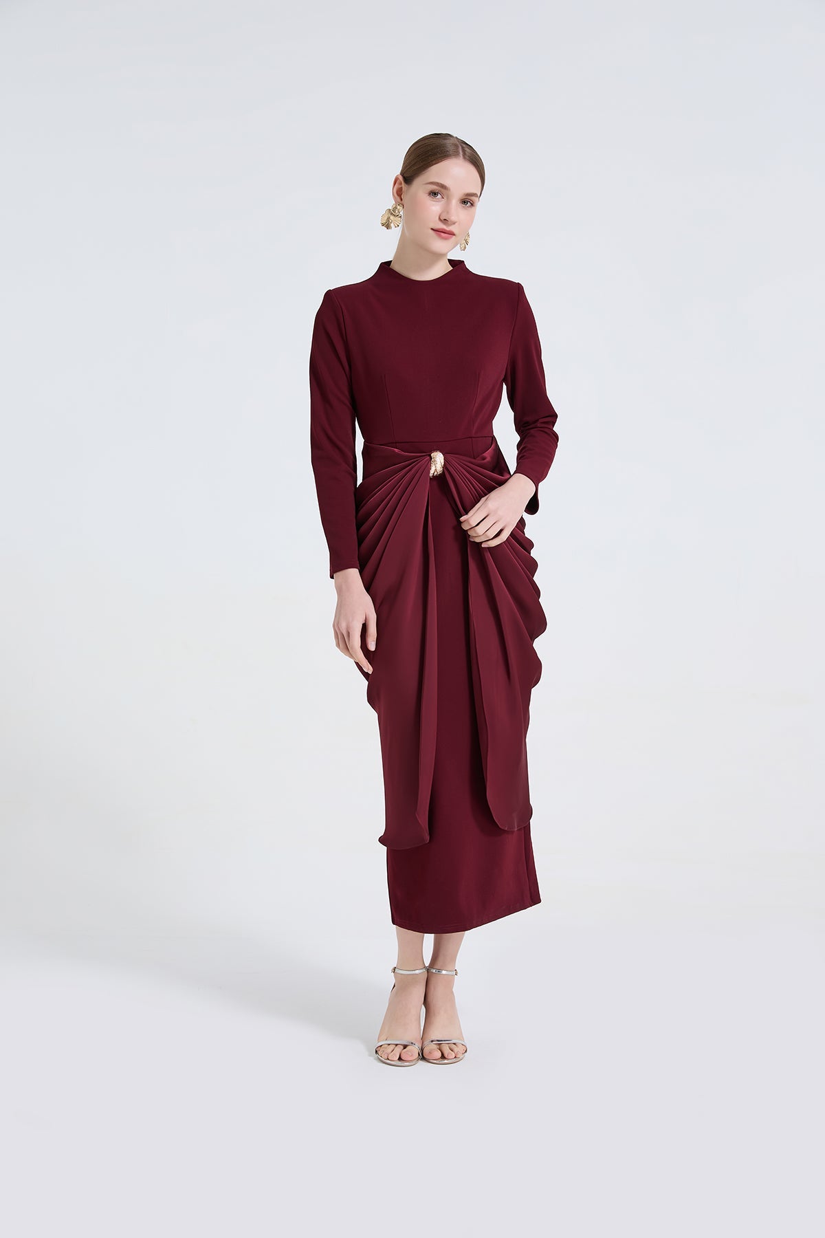 Women High Waisted Pleated And Figure Hugging Dress