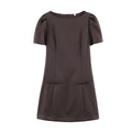Women Casual Solid Color Two Pleated Pocket Short Sleeve Dress