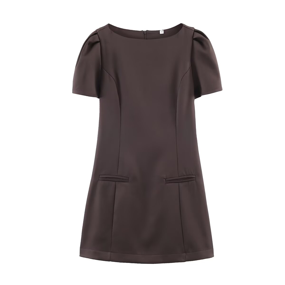 Women Casual Solid Color Two Pleated Pocket Short Sleeve Dress
