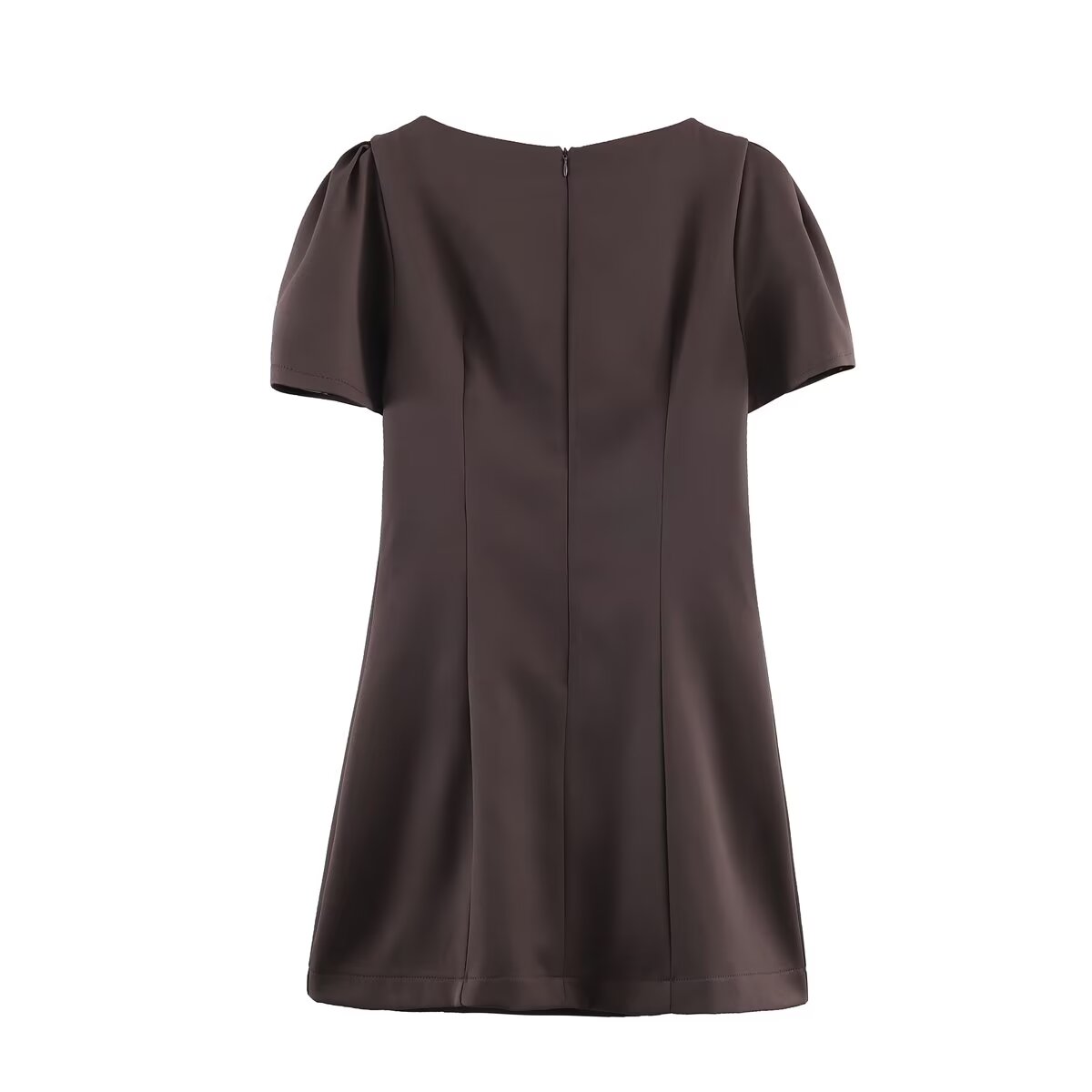Women Casual Solid Color Two Pleated Pocket Short Sleeve Dress