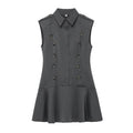 Women Clothing Top Product Casual Belt Padded Shoulder Laminated Decoration Short Dress