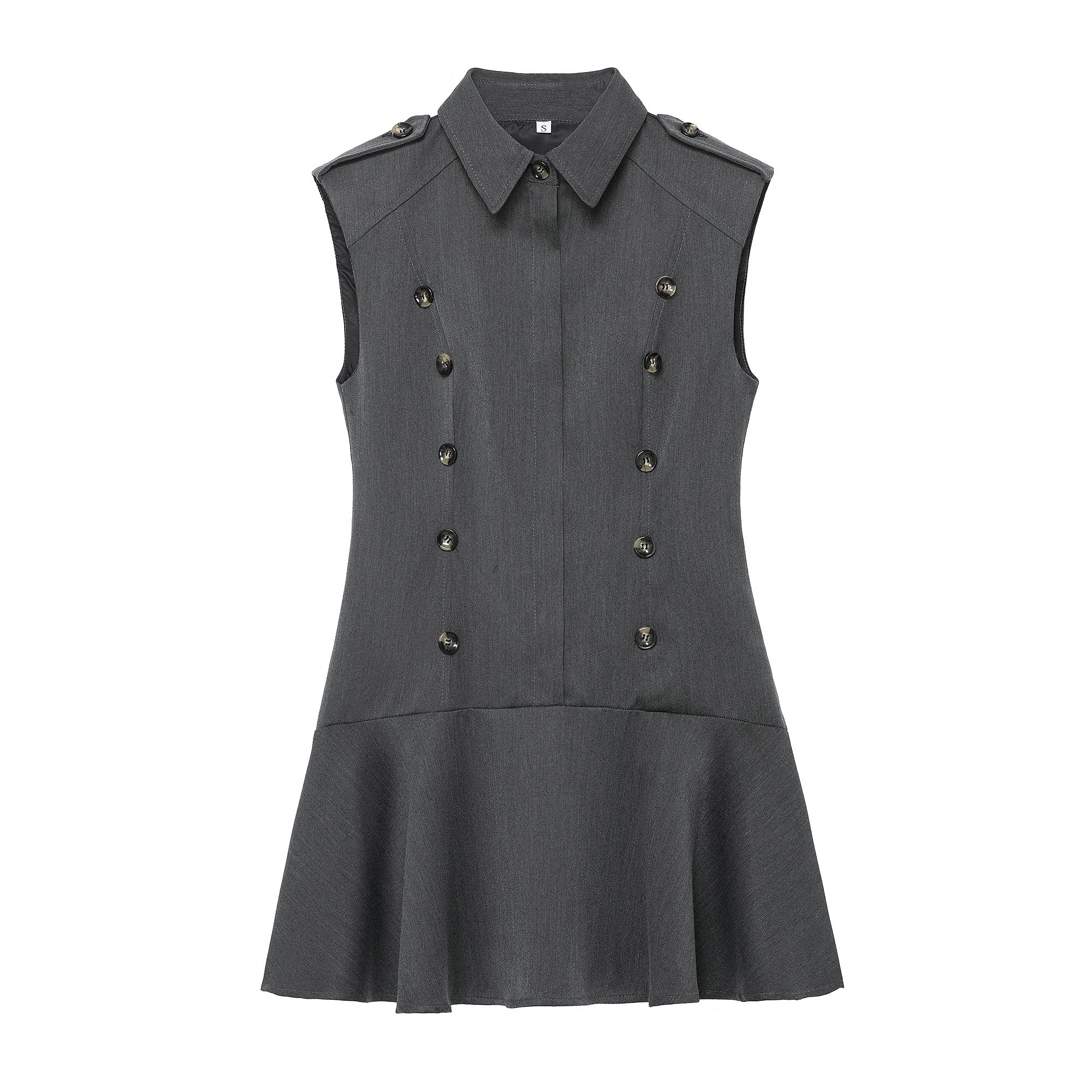 Women Clothing Top Product Casual Belt Padded Shoulder Laminated Decoration Short Dress