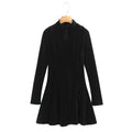 Women Clothing Velvet Stand up Collar Slim Fit A line Black Dress Minimalist Long Sleeve Comfortable Mini Dress