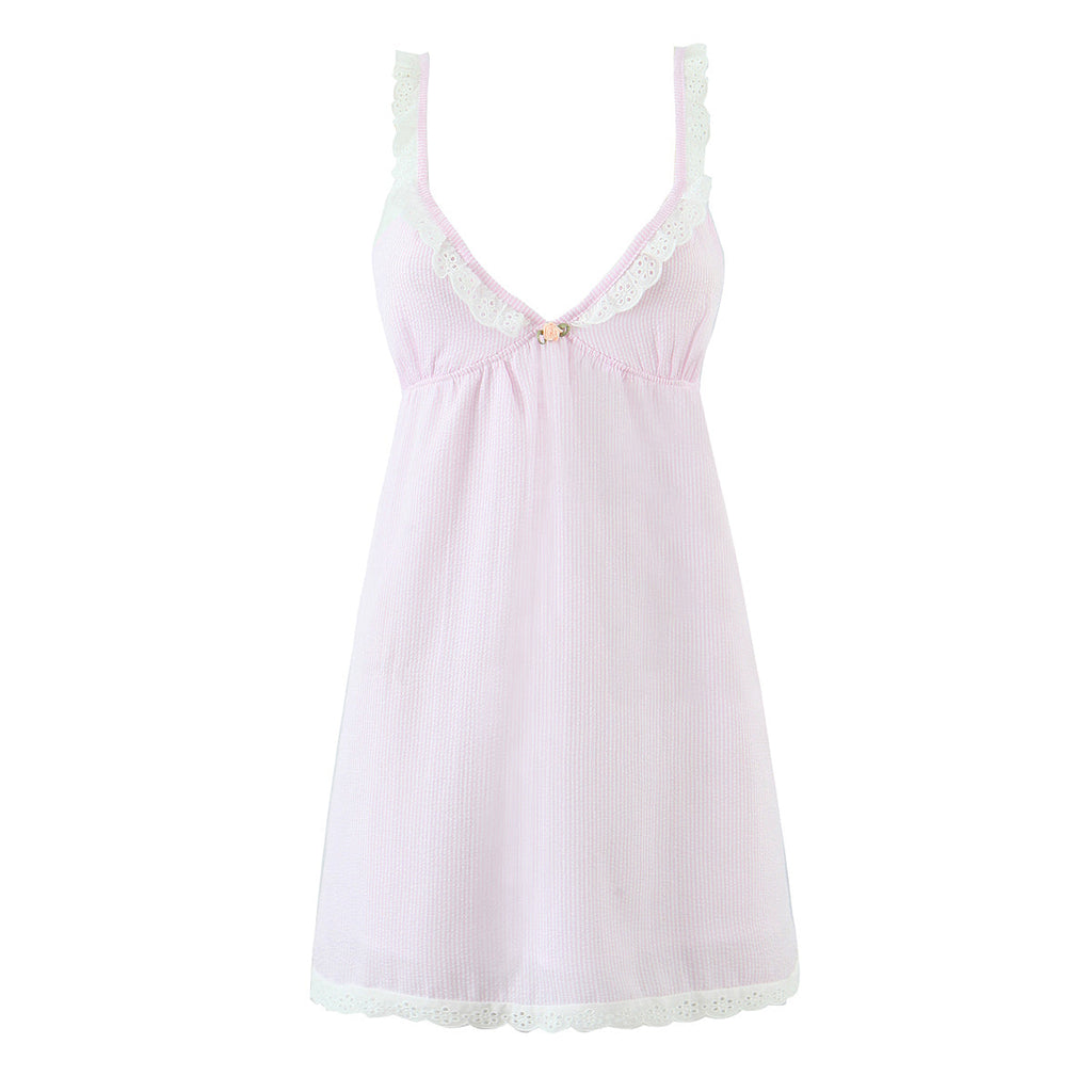 French Sexy Lace Striped Lace Sexy V neck Tied Slim Fit Dress