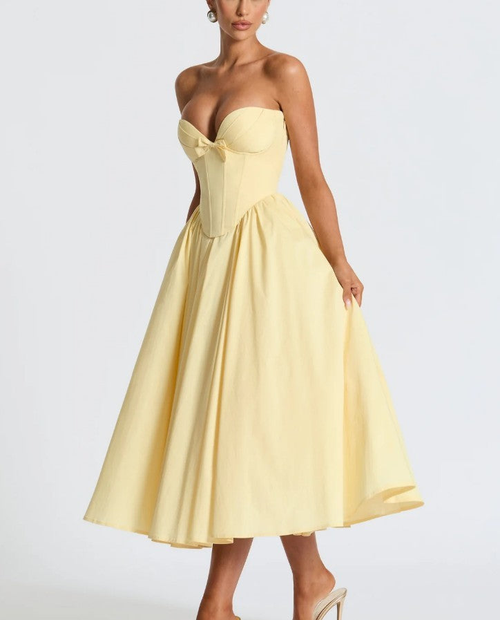 Women Elegance Lace up Tube Top Boning Corset Steel Bracket Ruo Dress