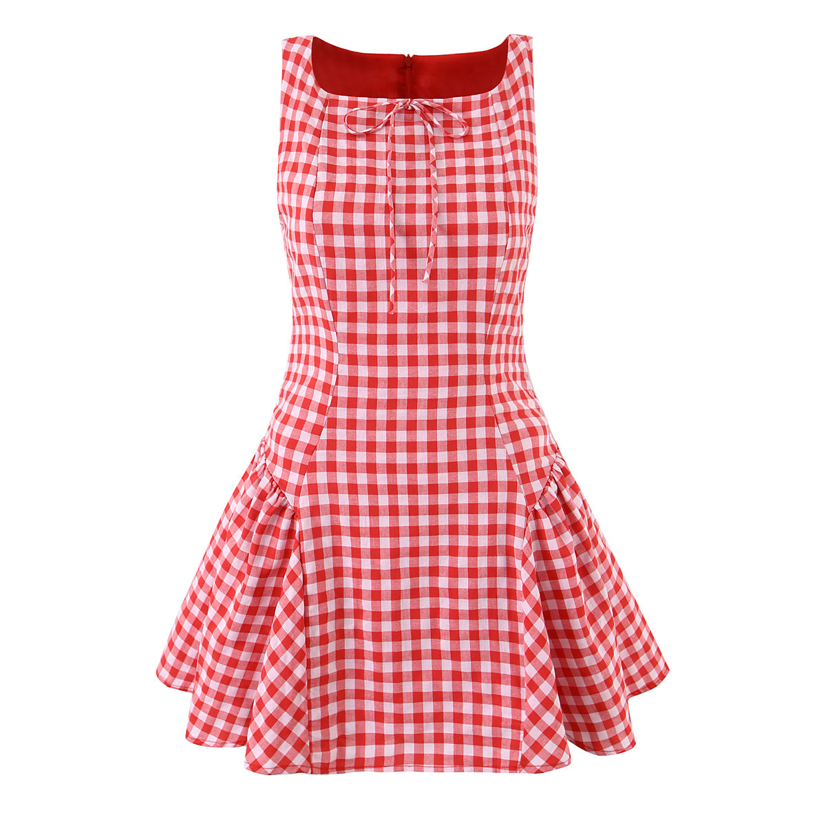 Retro Small Pleated Waist Tight Suspender Plaid Dress Temperamental Minority Sleeveless Sexy Short Dress