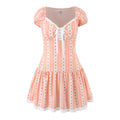 French Girlish Fresh Sweet Lace Strap Printing Slim Fit Short Dress