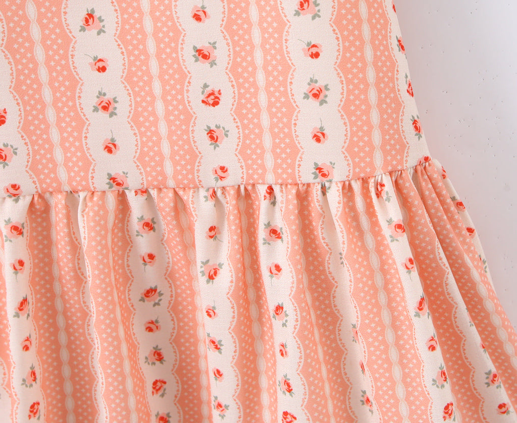 French Girlish Fresh Sweet Lace Strap Printing Slim Fit Short Dress