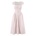 Women Pink Plaid Square Collar Short Sleeve Dress Autumn Tight Waist Slim Single Breasted Maxi Dress