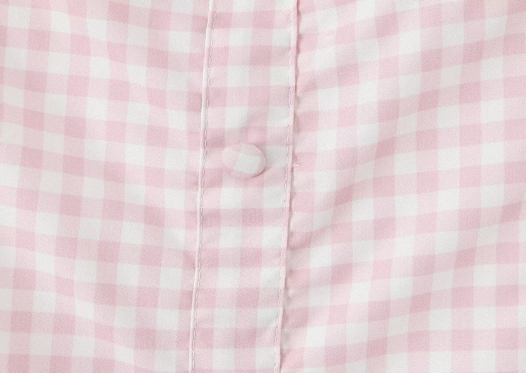 Women Pink Plaid Square Collar Short Sleeve Dress Autumn Tight Waist Slim Single Breasted Maxi Dress