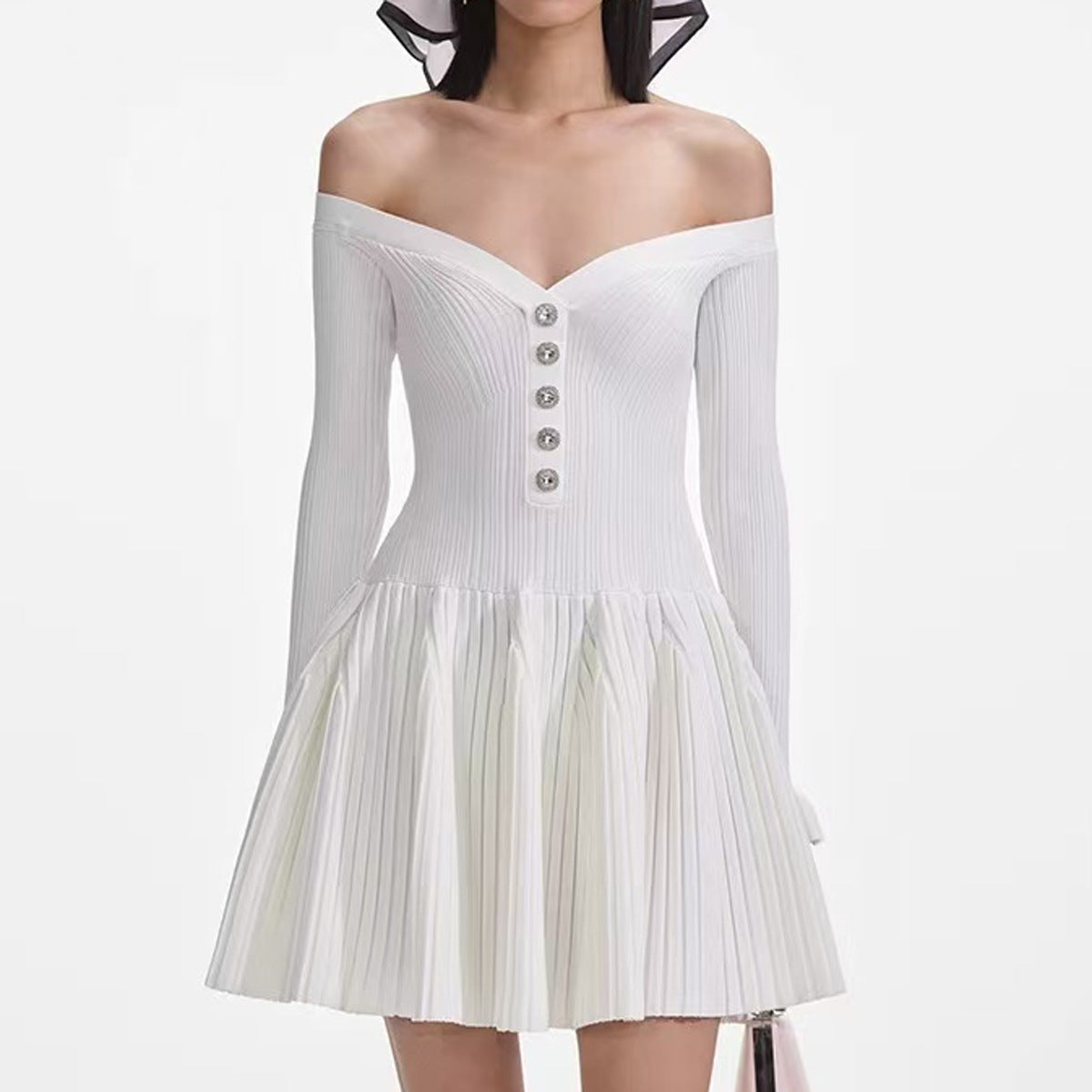 Autumn Long Sleeve off Shoulder off Shoulder Knitted All Matching Slim Fit Slimming Dress