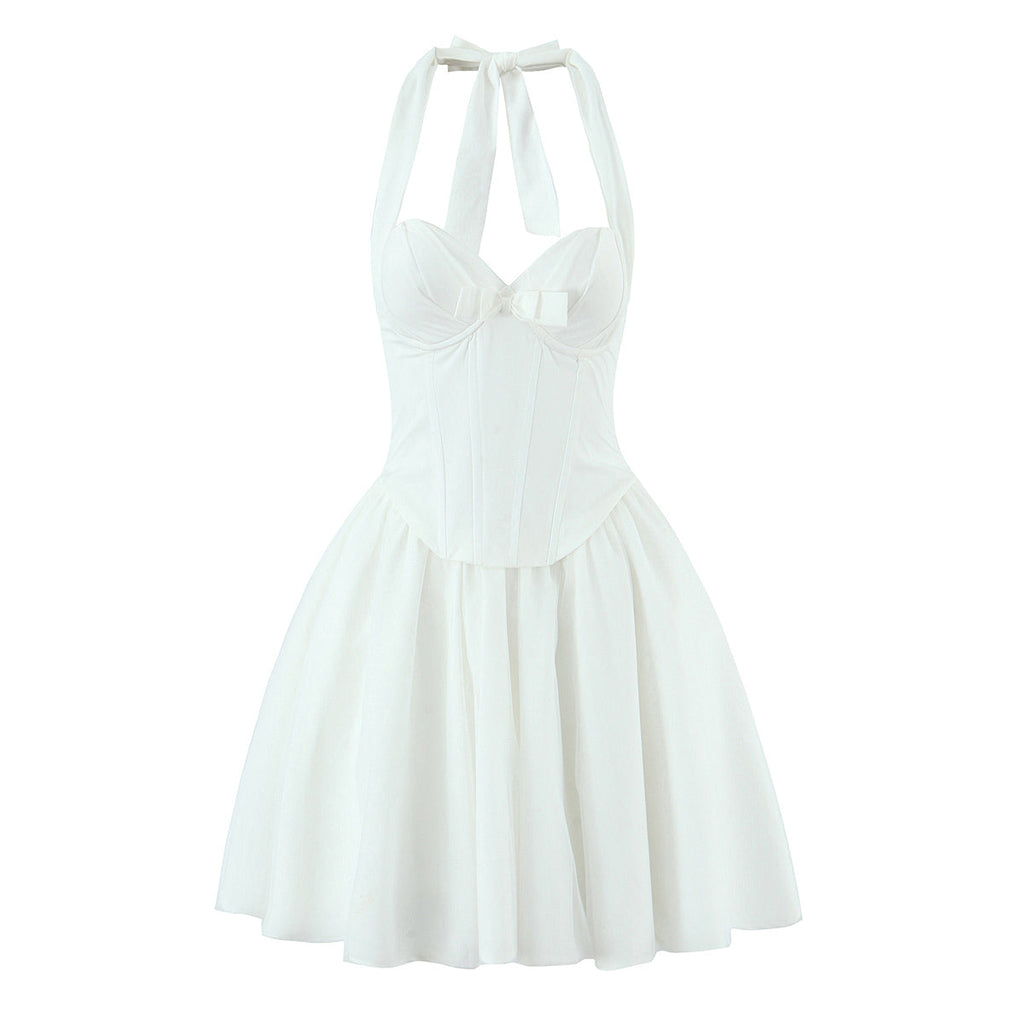 Women Clothing Boning Corset Steel Bracket Halter Mesh Camisole Dress