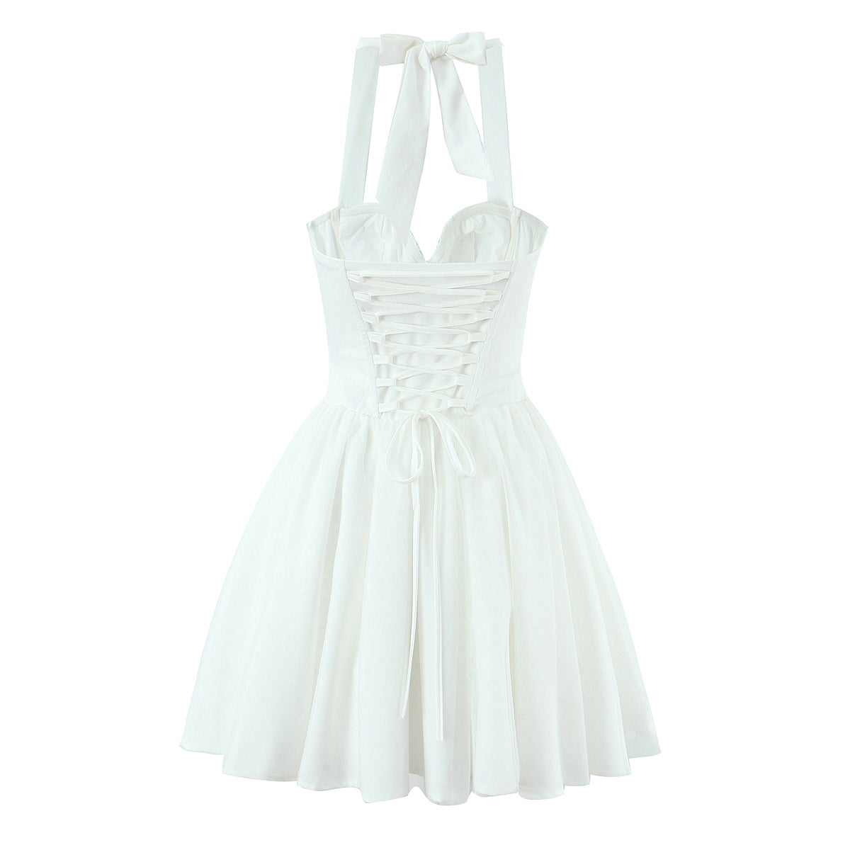 Women Clothing Boning Corset Steel Bracket Halter Mesh Camisole Dress