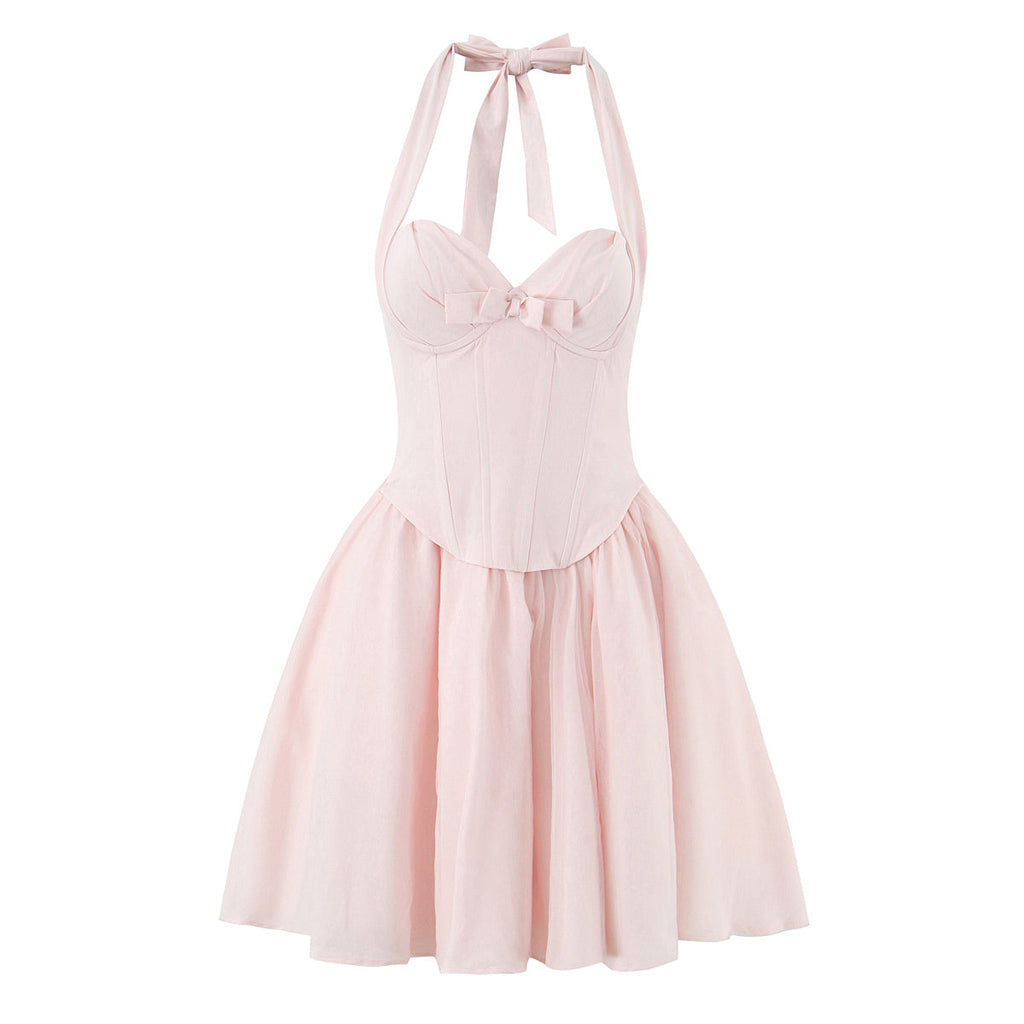 Women Clothing Boning Corset Steel Bracket Halter Mesh Camisole Dress