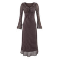 High Grade Polka Dot Printing Collared Lace up Split Cuff Dress Autumn Tight Waist Slim Fit Maxi Dress