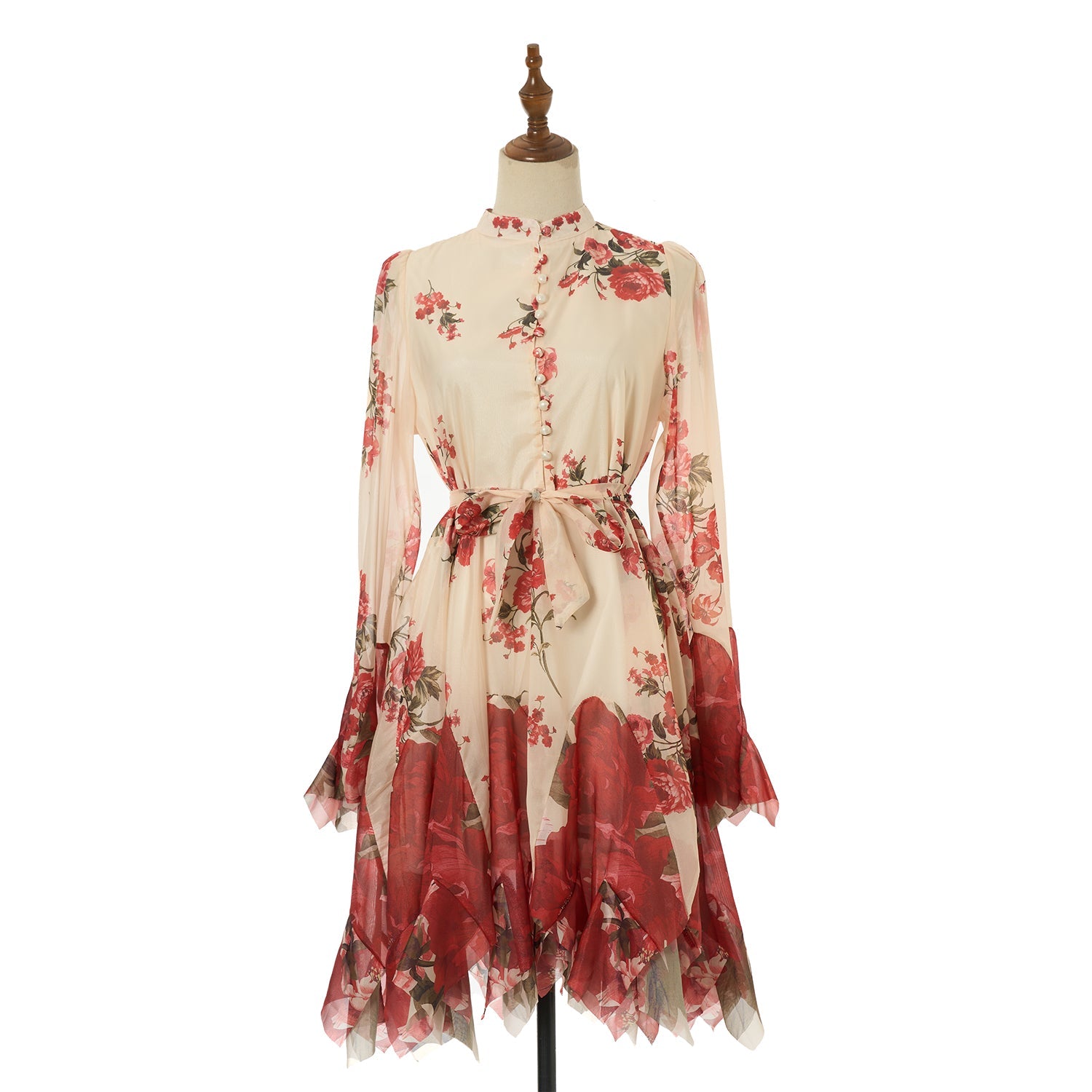 Women Short Printed Dress With Button Down Front