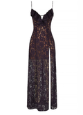 Lace Deep V Plunge Strap Dress Summer Sleeveless Slit Sexy Midi Dress