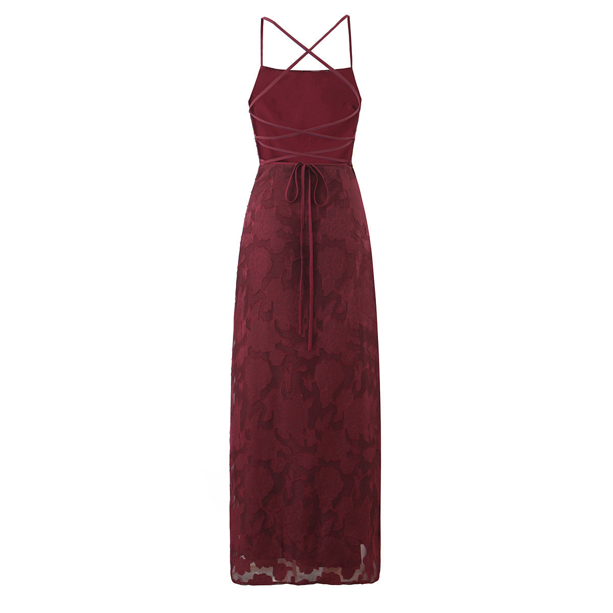 Off Shoulder Fitted Waist Backless Lace up Strap Dress Women Retro Elegant Jacquard French Maxi Dress